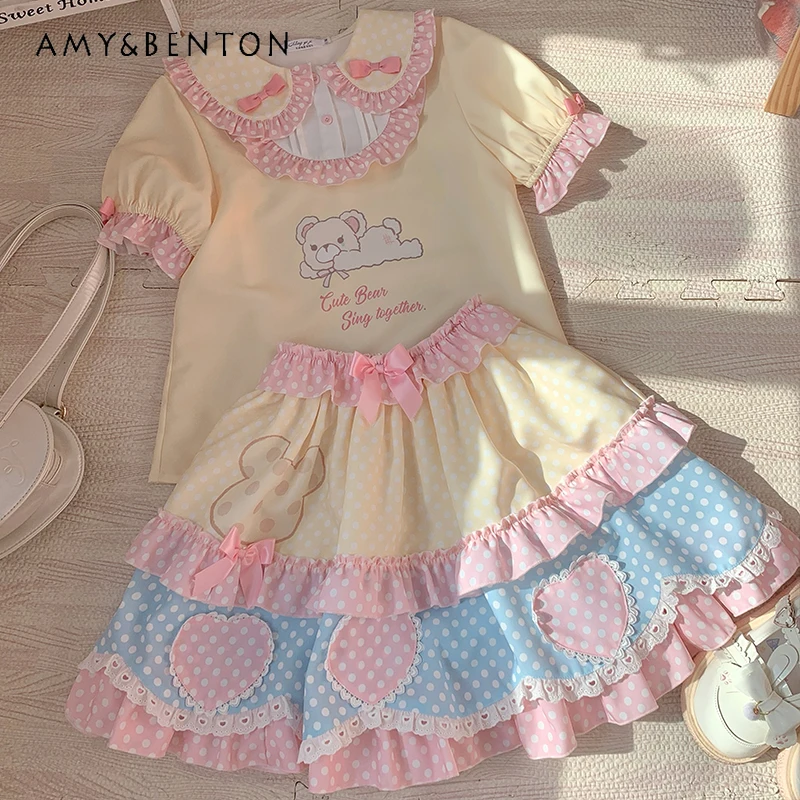 2025 New Japanese Summer Original Childlike Lace Edge Cartoon Printed Short-sleeved Top with Color Matching Skirt Suit For Women
2025 New Japanese Summer Original Childlike Lace Edge Cartoon Printed Short-sleeved Top with Color Matching Skirt Suit For Women