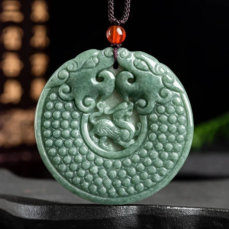 A-grade Jadeite Dark Green Pendant Double Dragon Brand Ping An Fu Gui Round Jade Necklace Men Women's Accessories Sweater Chain
A-grade Jadeite Dark Green Pendant Double Dragon Brand Ping An Fu Gui Round Jade Necklace Men Women's Accessories Sweater Chain