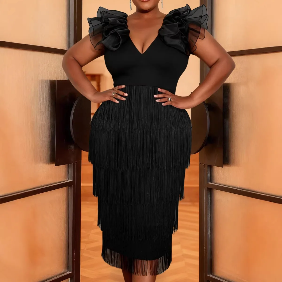 African Dresses for Woman Bodycon Slim Party Ruffles Short Sleeves V Neck Fringe Elegant Fashion Wedding Prom Evening Party Gown
African Dresses for Woman Bodycon Slim Party Ruffles Short Sleeves V Neck Fringe Elegant Fashion Wedding Prom Evening Party Gown