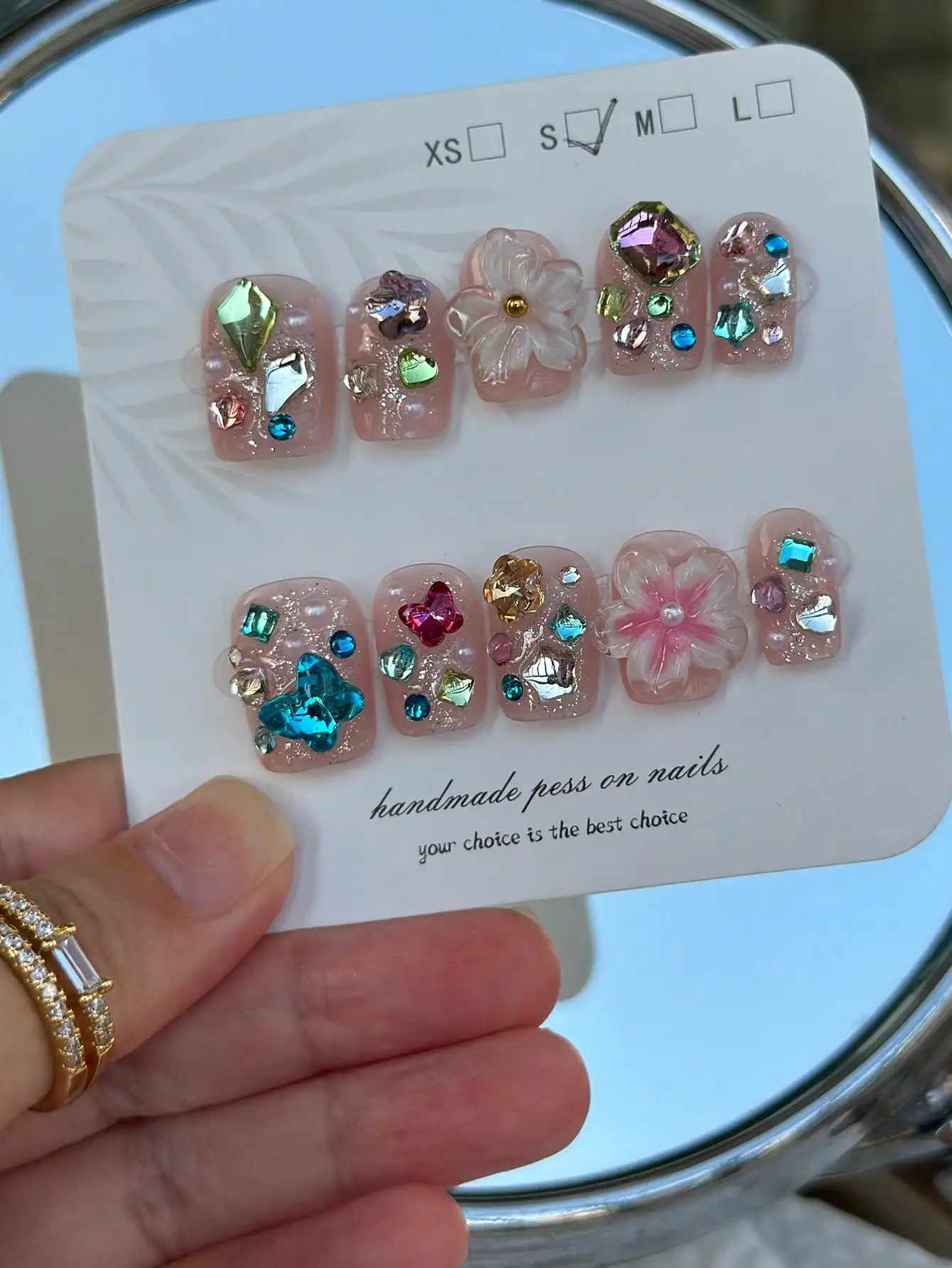 10pcs Cute Shiny Short 3D Flower Acrylic Thickened Square False Nails With Colorful Rhinestones & Glitters, Suitable For Women & Girls Daily Wear And Party, Full Cover Press On Nails With Manicure Tools Included, Great Gift Nail Supplies Handmade Press On
10pcs Cute Shiny Short 3D Flower Acrylic Thickened Square False Nails With Colorful Rhinestones & Glitters, Suitable For Women & Girls Daily Wear And Party, Full Cover Press On Nails With Manicure Tools Included, Great Gift Nail Supplies Handmade Press On