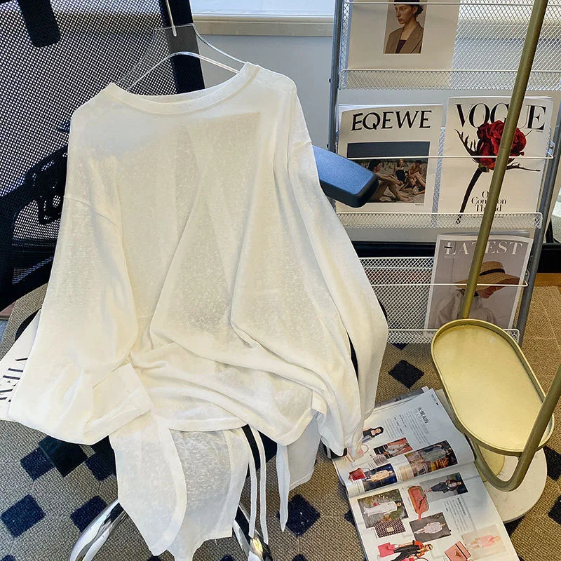 Fashion Back Split Lace-Up Shirt Women Summer Thin See Through Sunscreen Blouse Loose Versatile Simplicity Oversize Tops
Fashion Back Split Lace-Up Shirt Women Summer Thin See Through Sunscreen Blouse Loose Versatile Simplicity Oversize Tops