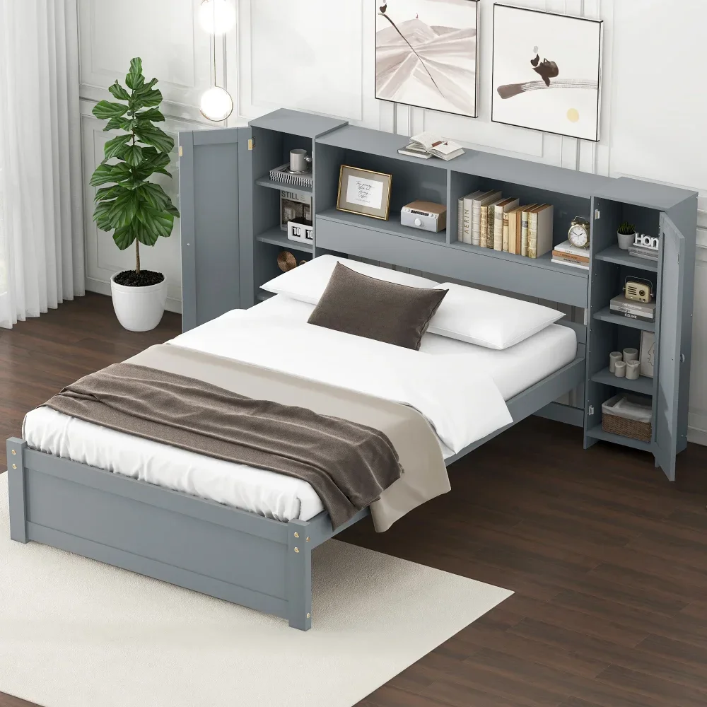 Wood Twin size Children Beds, Wood Twin Size Platform Bed with Storage Headboard and Shelves for Living Room
Wood Twin size Children Beds, Wood Twin Size Platform Bed with Storage Headboard and Shelves for Living Room