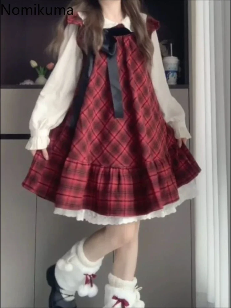 Sweet Dress Suit Japanese Two Piece Sets 2025 Women's Clothing Peter Pan Collar Long Sleeve Shirt Bow Loose Plaid Dress Outfits
Sweet Dress Suit Japanese Two Piece Sets 2025 Women's Clothing Peter Pan Collar Long Sleeve Shirt Bow Loose Plaid Dress Outfits