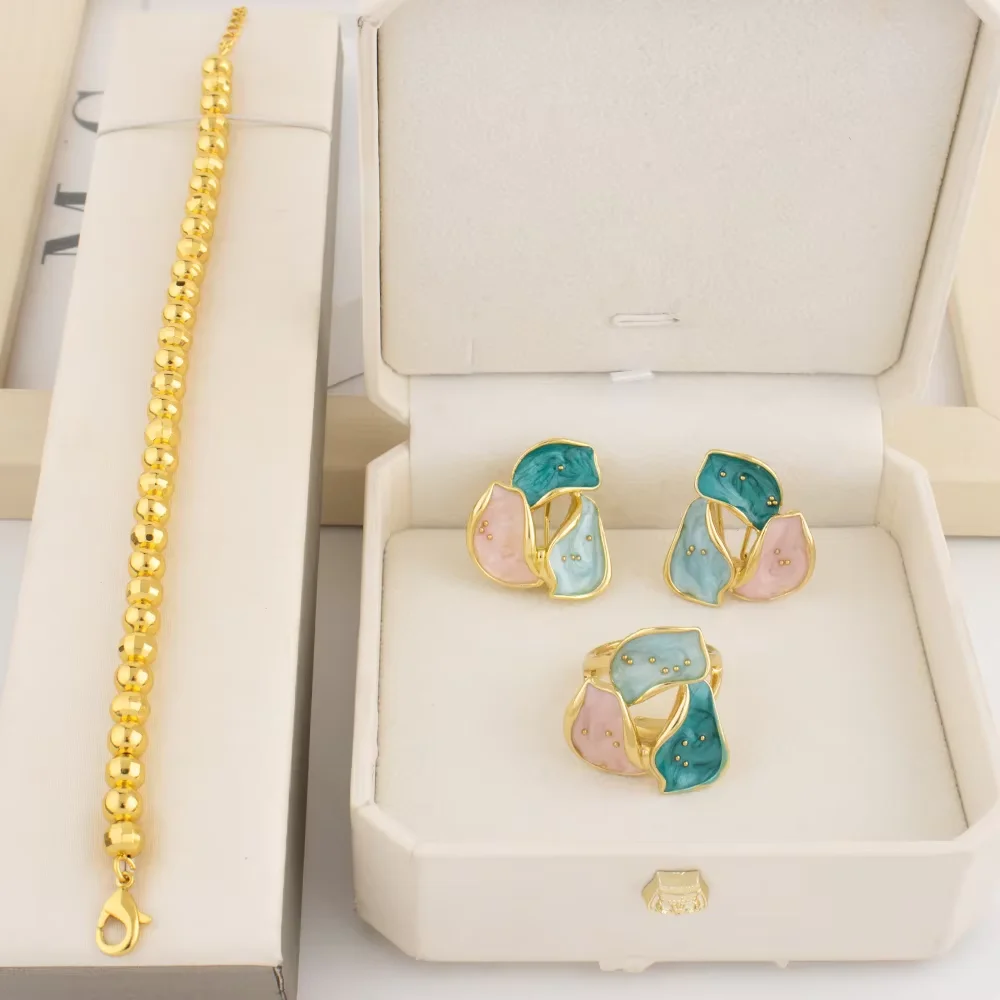 Dopamine Color Jewelry Set For WomenTrendy Earrings Ring Gold Color Bangle Set Advanced Jewelry For Party Wedding Anniversary
Dopamine Color Jewelry Set For WomenTrendy Earrings Ring Gold Color Bangle Set Advanced Jewelry For Party Wedding Anniversary