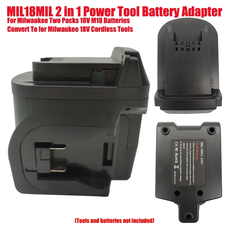 MIL18MIL 2 in 1 Power Tool Battery Adapter for Milwaukee Two Packs 18V M18 Batteries Convert To for Milwaukee 18V Cordless Tools
MIL18MIL 2 in 1 Power Tool Battery Adapter for Milwaukee Two Packs 18V M18 Batteries Convert To for Milwaukee 18V Cordless Tools