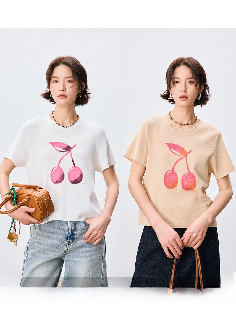 We Comfortable round Ne T-irt Women's Cotton Feeling ort Sve Spring New Lazy Simple Embroidered Cherry Felt Top
We Comfortable round Ne T-irt Women's Cotton Feeling ort Sve Spring New Lazy Simple Embroidered Cherry Felt Top