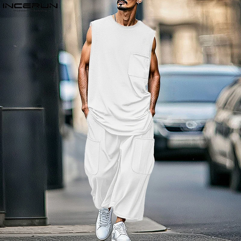 INCERUN Men Sets Solid Oversize Summer O-neck Sleeveless Tank Tops & Pants Two Pieces Sets Streetwear 2025 Fashion Men's Suits
INCERUN Men Sets Solid Oversize Summer O-neck Sleeveless Tank Tops & Pants Two Pieces Sets Streetwear 2025 Fashion Men's Suits