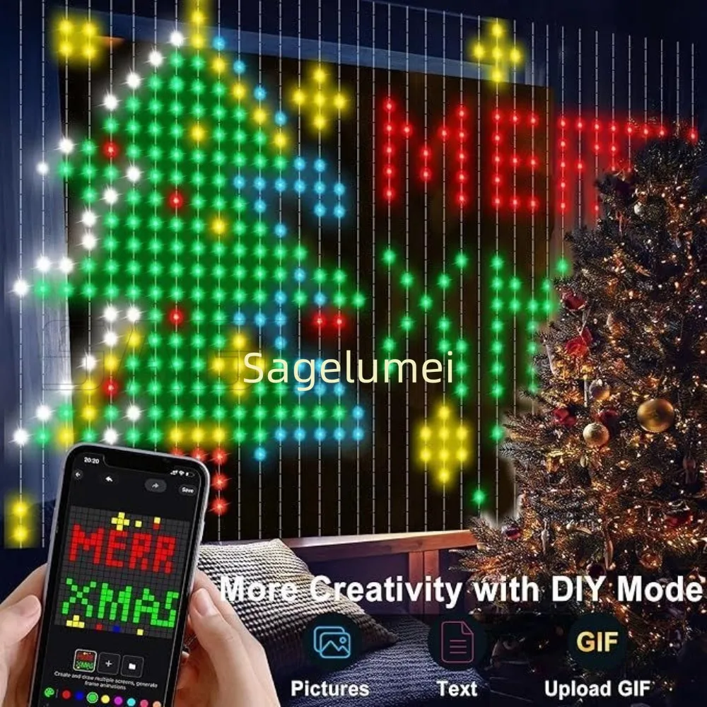 400LEDs Smart Curtain Light RGB Dimmable LED String Lights APP Control Music Sync For Home Holiday Party Christmas Decoration