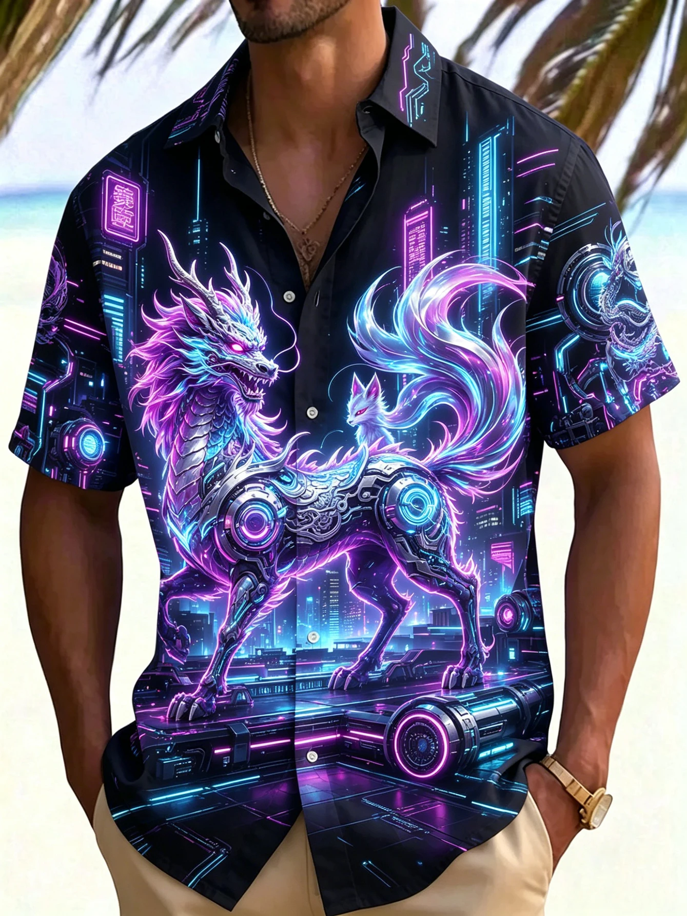 Men's Cyberpunk Dragon Fox Print Hawaiian Shirt Short Sleeve Button Down Casual Summer Techwear Shirt
Men's Cyberpunk Dragon Fox Print Hawaiian Shirt Short Sleeve Button Down Casual Summer Techwear Shirt