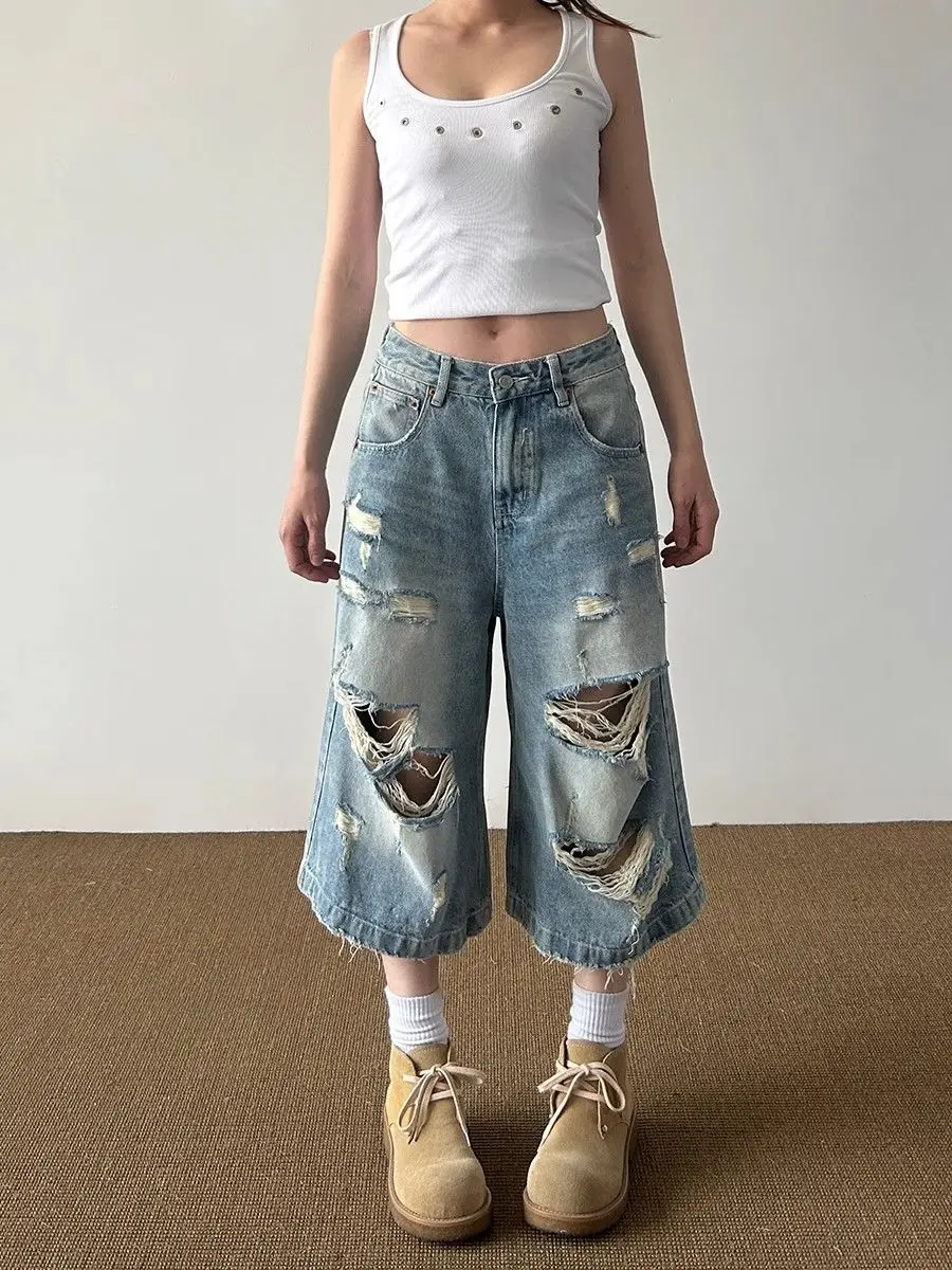 american retro streetwear ripped jeans women high waist vintage wide leg denim trousers
american retro streetwear ripped jeans women high waist vintage wide leg denim trousers