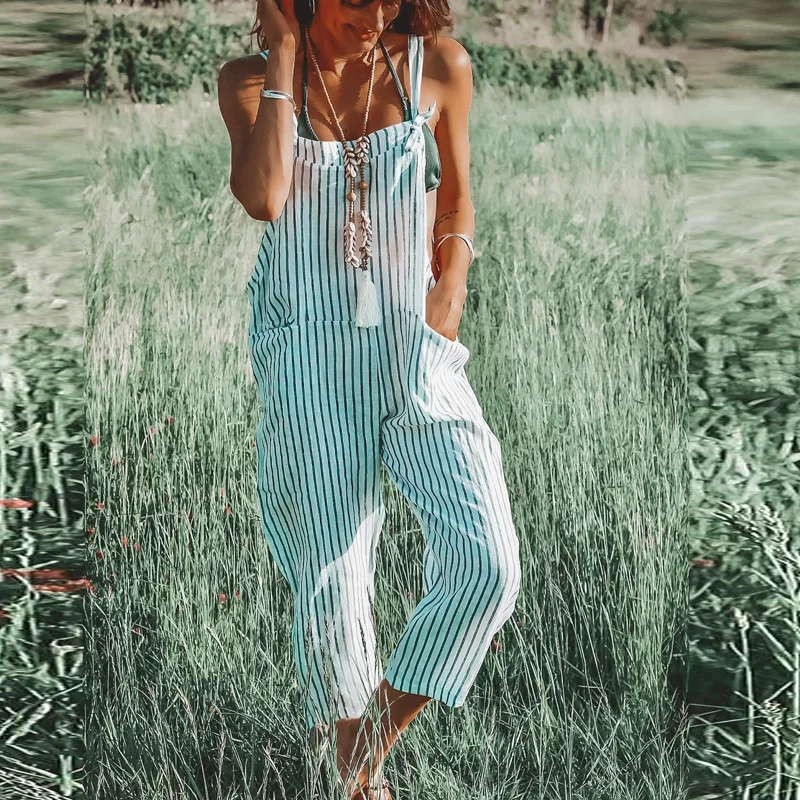 Fashion Women's Striped Pocket Wide Leg Trousers New Summer Casual Sleeveless Straight Jumpsuits Vintage Lady Sling Loose Romper
Fashion Women's Striped Pocket Wide Leg Trousers New Summer Casual Sleeveless Straight Jumpsuits Vintage Lady Sling Loose Romper