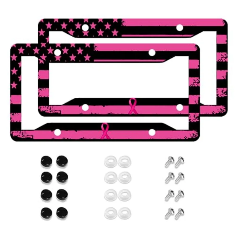 License Plate Frame 2 Pack with Black and Pink Star Pattern, Featuring Breast Cancer Awareness Pink Ribbon Design, American Sta
License Plate Frame 2 Pack with Black and Pink Star Pattern, Featuring Breast Cancer Awareness Pink Ribbon Design, American Sta