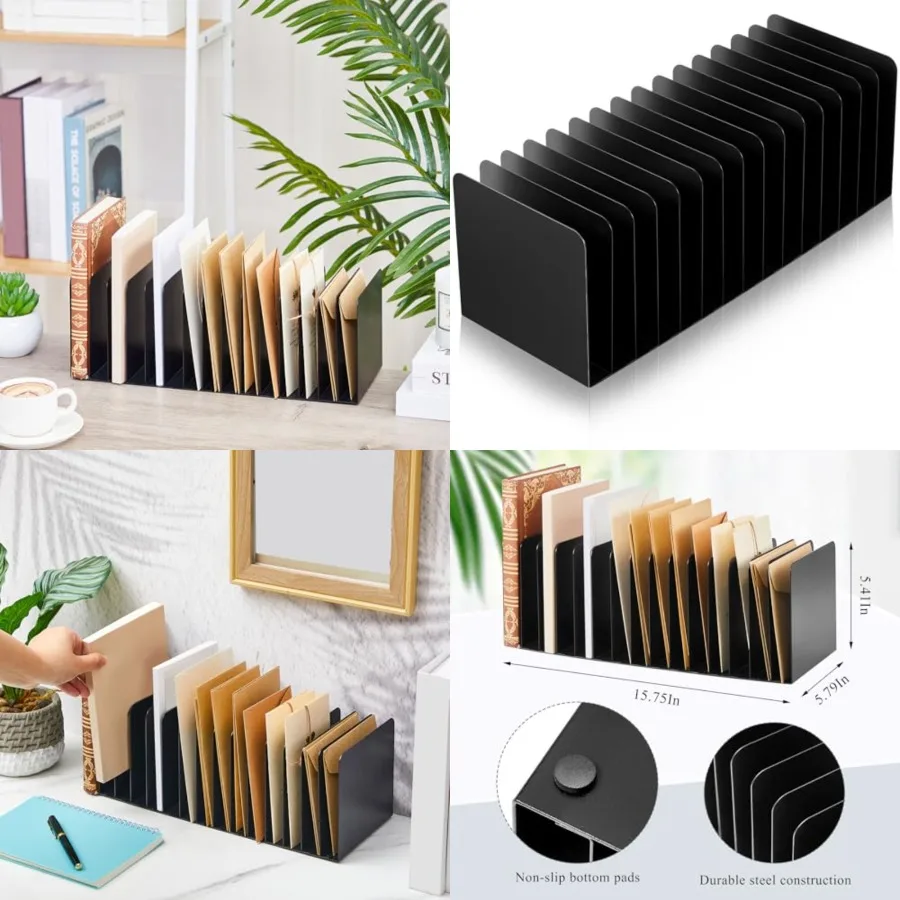 Metal Desktop File Organizer, 15 Compartments, Vertical File Sorter,,5.79 W x 15.75 L x 5.41 H, Office, Reception Areas, Worksp
Metal Desktop File Organizer, 15 Compartments, Vertical File Sorter,,5.79 W x 15.75 L x 5.41 H, Office, Reception Areas, Worksp