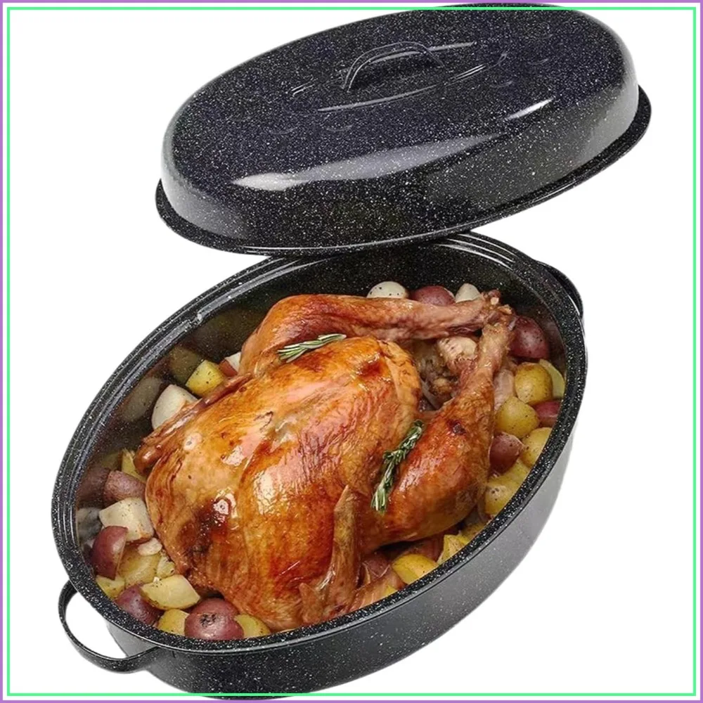 Turkey Roasting Pan With Lid, 18in Enamel Carbon Steel Roaster Pot, 16in Inner Diameter, 18 Pound Large Capacity, High Temperature Resistance Oval Cookware
Turkey Roasting Pan With Lid, 18in Enamel Carbon Steel Roaster Pot, 16in Inner Diameter, 18 Pound Large Capacity, High Temperature Resistance Oval Cookware
