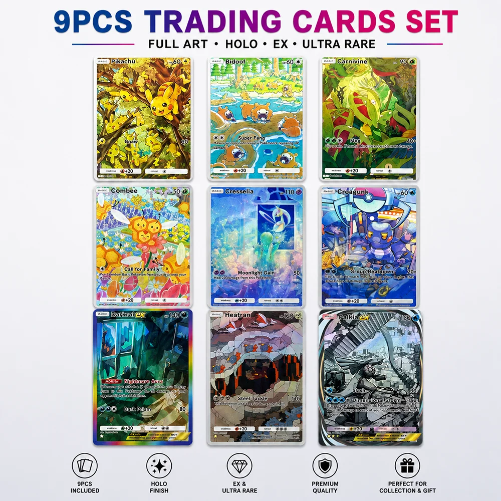 Anime PTCG 9PCS Full Art Trading Card Collection Featuring Cresselia Darkrai EX Heatran Holo Rare Display Gift Ready Set
Anime PTCG 9PCS Full Art Trading Card Collection Featuring Cresselia Darkrai EX Heatran Holo Rare Display Gift Ready Set