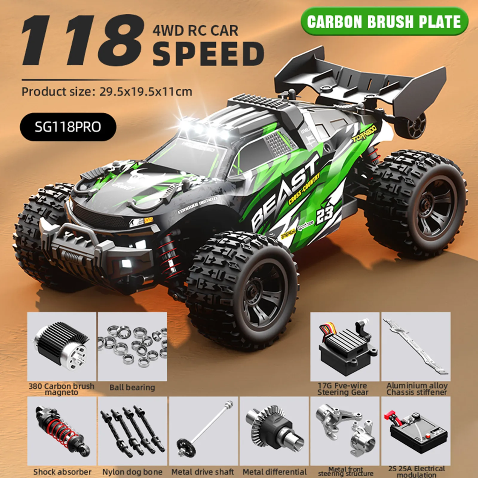 SG118PRO 1:14 4WD High-Speed 35KM/H Remote Control Car Waterproof Off-Road RC Buggy LED Lights 2.4GHz All-Terrain RC Truck
SG118PRO 1:14 4WD High-Speed 35KM/H Remote Control Car Waterproof Off-Road RC Buggy LED Lights 2.4GHz All-Terrain RC Truck