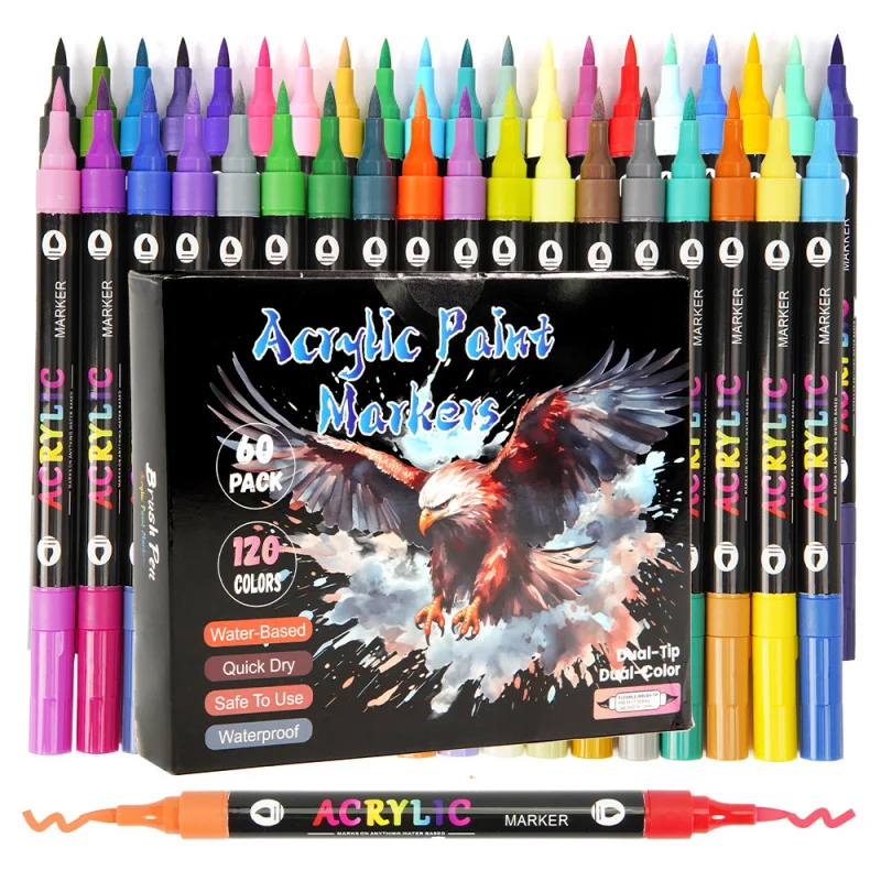 120 Colors Acrylic Paint Markers Pens Set 60 Pack Dual Tip Acrylic Paint Markers with Brush Tip and Fine Rock Painting
120 Colors Acrylic Paint Markers Pens Set 60 Pack Dual Tip Acrylic Paint Markers with Brush Tip and Fine Rock Painting