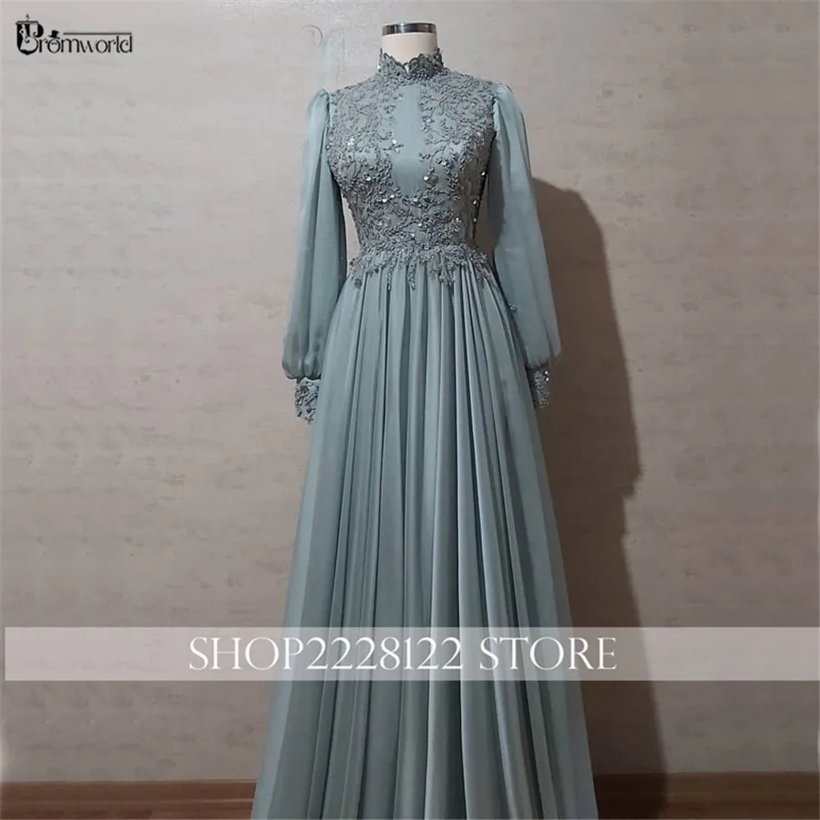 Дубай Мусульманское женское вечернее платье трапециевидной формы из шифона с длинными рукавами Вечерние платья с высоким воротом Кружевной халат из бисера Femme Soirée
Дубай Мусульманское женское вечернее платье трапециевидной формы из шифона с длинными рукавами Вечерние платья с высоким воротом Кружевной халат из бисера Femme Soirée