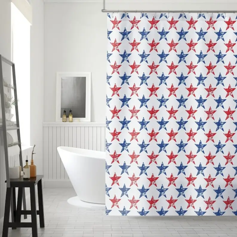 Patriotic Star Print Shower Curtain: Red, White, and Blue Decor
Patriotic Star Print Shower Curtain: Red, White, and Blue Decor