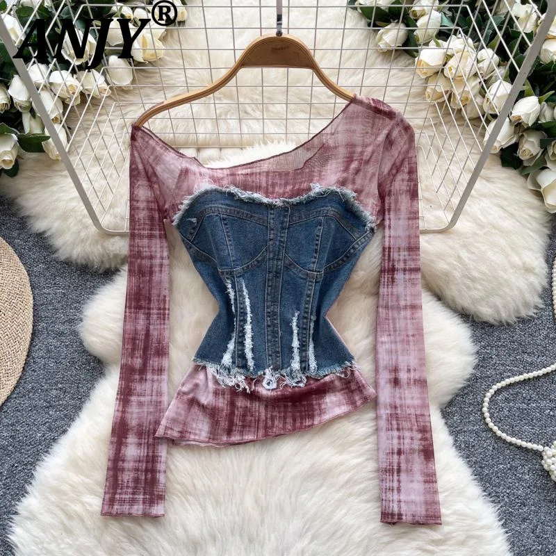 ANJY Summer New Women Tide T-shirt Long Sleeved Distressed Denim Patchwork Asymmetrical Vintage Streetwear Trendy Y2K Tops A8821
ANJY Summer New Women Tide T-shirt Long Sleeved Distressed Denim Patchwork Asymmetrical Vintage Streetwear Trendy Y2K Tops A8821