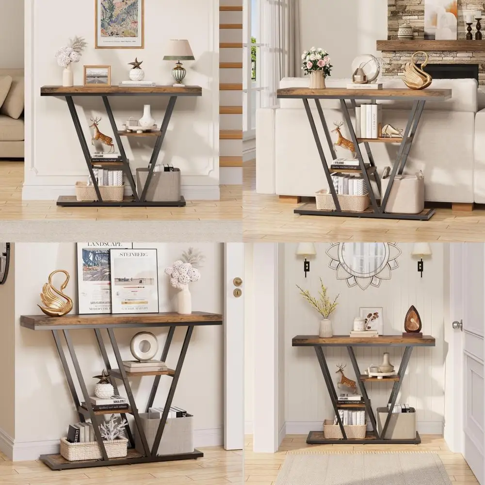 41.3 Multi-Tier Entryway Console Table with Storage Shelves, Rustic Brown
41.3 Multi-Tier Entryway Console Table with Storage Shelves, Rustic Brown