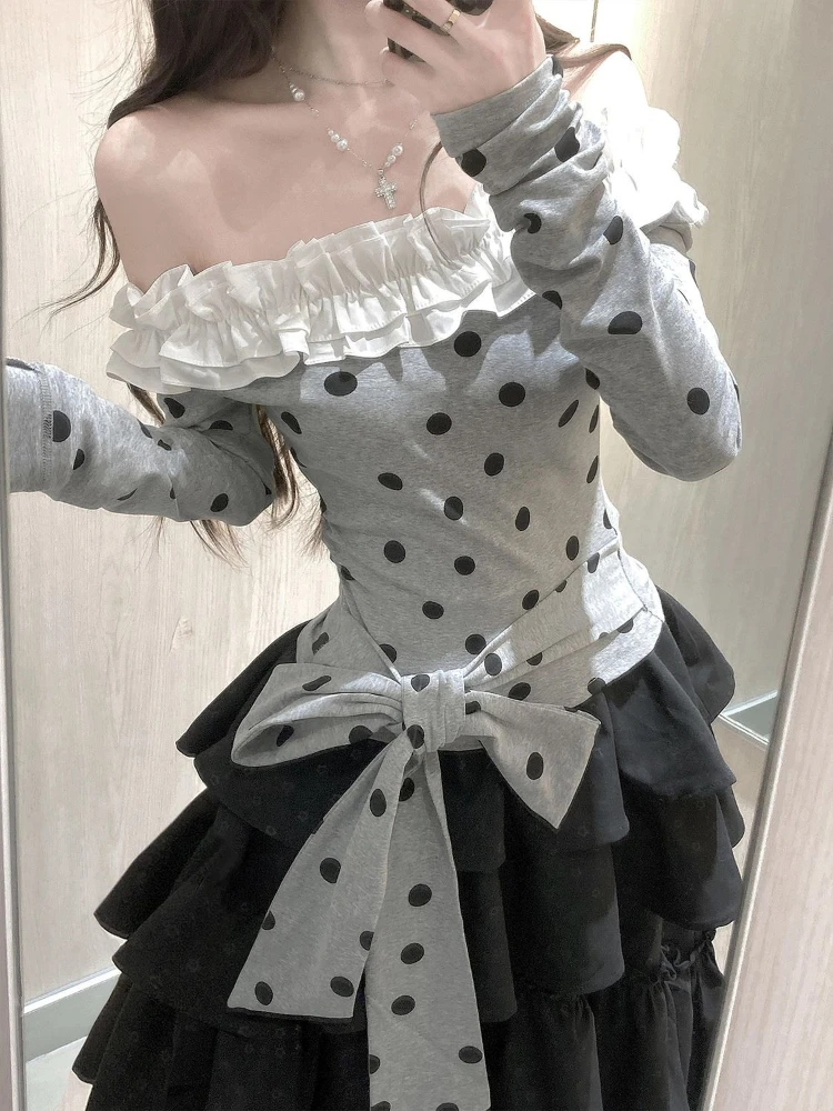 Y2k Vintage Polka Dot Print Long Sleeve Top One-Shoulder Ruffle Spliced Korean Retro Style Bodycon Top Women Sweet 2026
Y2k Vintage Polka Dot Print Long Sleeve Top One-Shoulder Ruffle Spliced Korean Retro Style Bodycon Top Women Sweet 2026
