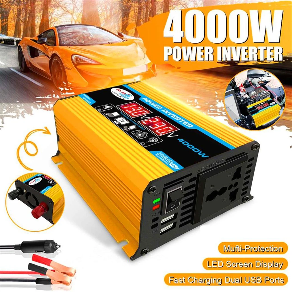 DC 12V AC 220V/110V 300W Yellow Tang II LED Display Inverter Solar Car Home Inverter USB Universal Socket with Fan Cooler
DC 12V AC 220V/110V 300W Yellow Tang II LED Display Inverter Solar Car Home Inverter USB Universal Socket with Fan Cooler