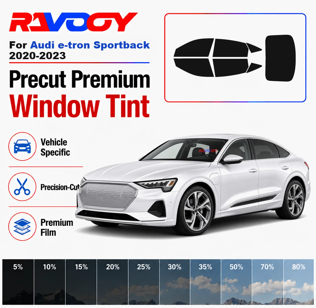 Premium Precut Window Tint Kit Front Windows Rear Windows Rear Windshield For Audi e-tron Sportback 2020-2023 Nano Ceramic Film
Premium Precut Window Tint Kit Front Windows Rear Windows Rear Windshield For Audi e-tron Sportback 2020-2023 Nano Ceramic Film