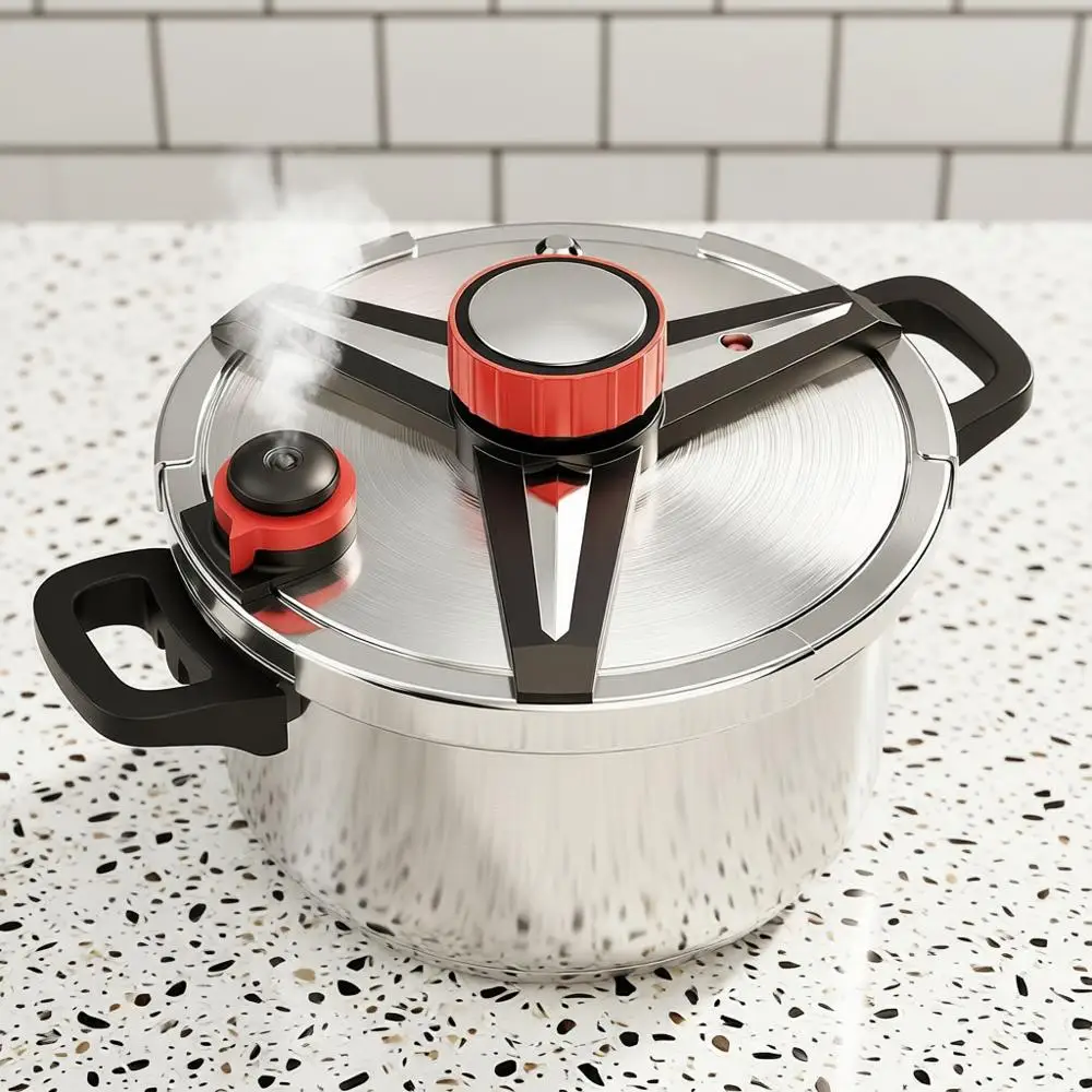 18/8 Stainless Steel Pure Cooker 10 QT, Save 70% Cooking Time, Pressure Cooker with Food-Grade Body, One Hand Operation, Rotatin
18/8 Stainless Steel Pure Cooker 10 QT, Save 70% Cooking Time, Pressure Cooker with Food-Grade Body, One Hand Operation, Rotatin