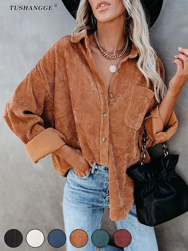 Autumn Women Button Brown Corduroy Shirts Solid Color Turn-down Collar Blouses 2024 New Long Sleeve Casual Loose Pockets Shirt
Autumn Women Button Brown Corduroy Shirts Solid Color Turn-down Collar Blouses 2024 New Long Sleeve Casual Loose Pockets Shirt