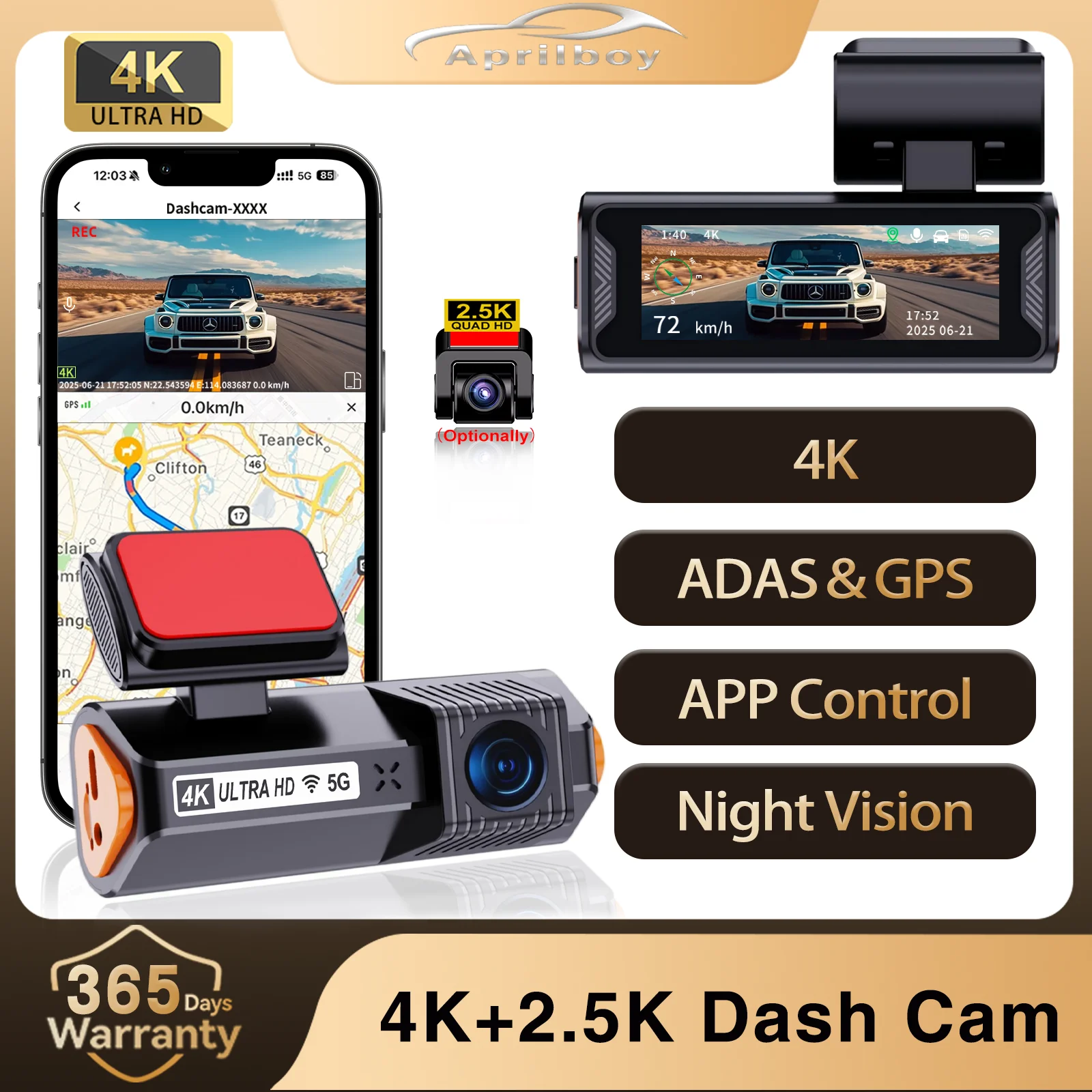 Видеорегистратор Aprilboy 4K Mini с двумя объективами, задней камерой 2.5K, Wi-Fi, GPS, управлением через приложение, круглосуточным мониторингом парковки и ночным видением
Видеорегистратор Aprilboy 4K Mini с двумя объективами, задней камерой 2.5K, Wi-Fi, GPS, управлением через приложение, круглосуточным мониторингом парковки и ночным видением