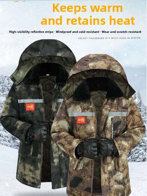 Утепленная камуфляжная хлопковая куртка для мужчин: зимнее теплое пальто средней длины с флисовой подкладкой, морозостойкая рабочая одежда, защита от холода
Утепленная камуфляжная хлопковая куртка для мужчин: зимнее теплое пальто средней длины с флисовой подкладкой, морозостойкая рабочая одежда, защита от холода
