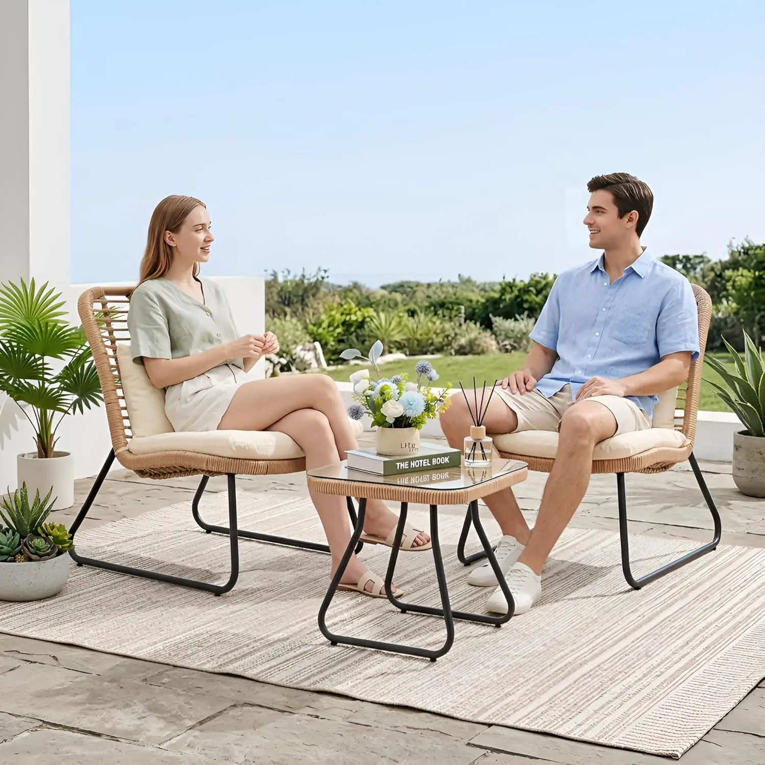 3pc PE Rattan Outdoor Bistro Set Cushioned Conversation Poolside Garden Customized
3pc PE Rattan Outdoor Bistro Set Cushioned Conversation Poolside Garden Customized