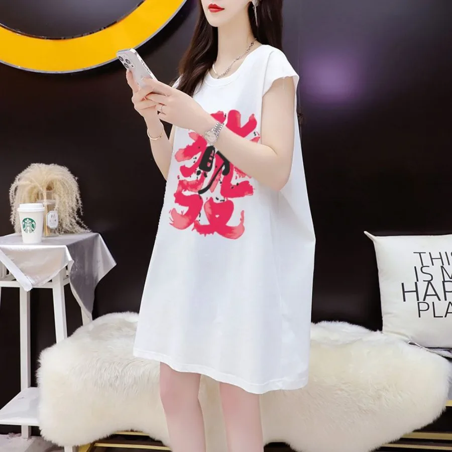 【New style】American retro lazy mid-long cotton short-sleeved T-shirt for women summer new loose sleeveless vest dress
【New style】American retro lazy mid-long cotton short-sleeved T-shirt for women summer new loose sleeveless vest dress