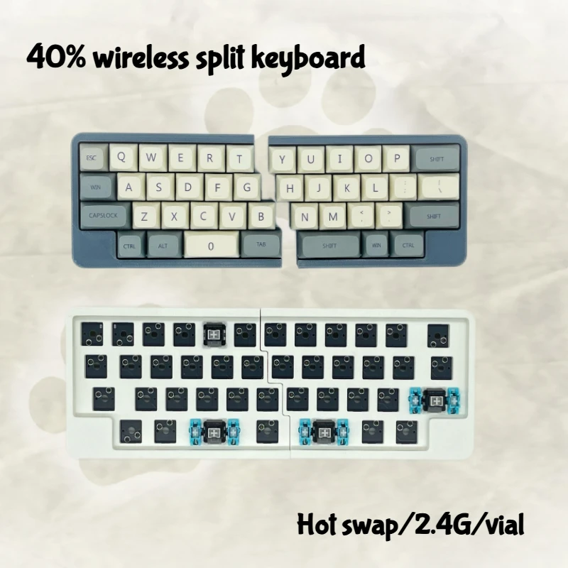 40% Layout Split Keyboard Kit Customized 2.4G Single Mode Hot Swap Ergonomics Split Keyboard for VIAL Left Right Hand Keyboard