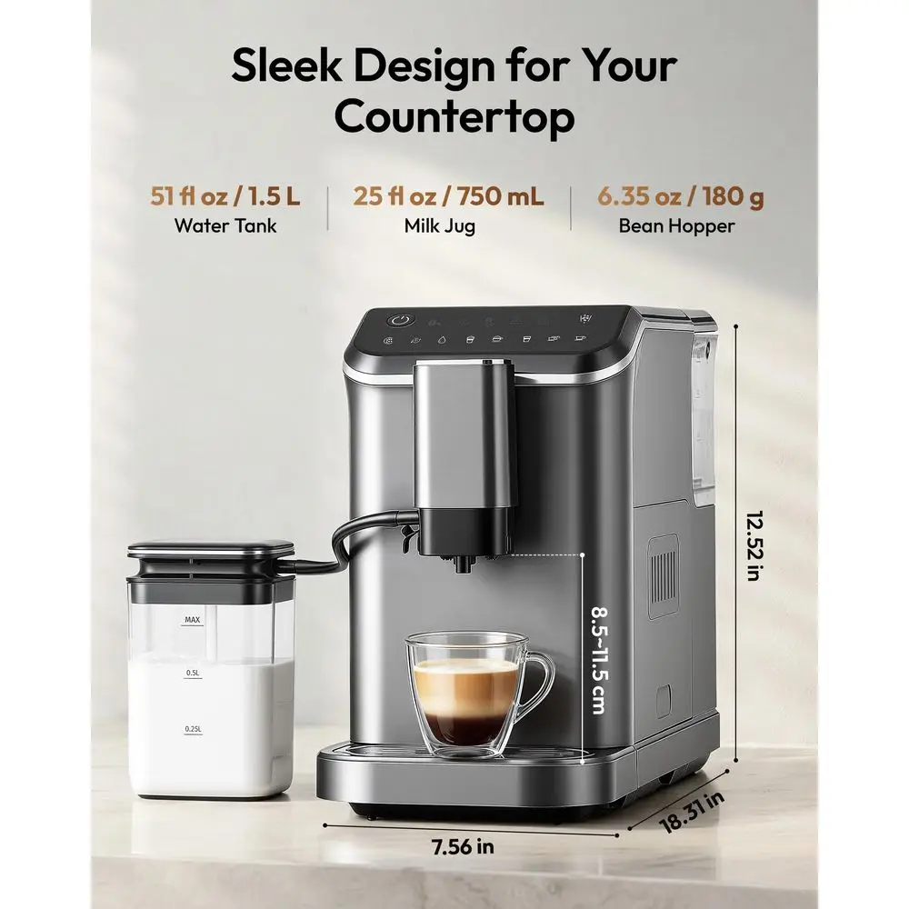 Fully Automatic Espresso Machine, 20 Bar Coffee Maker with Grinder and Integrated Milk Frother, Automatic Espresso Machine with
Fully Automatic Espresso Machine, 20 Bar Coffee Maker with Grinder and Integrated Milk Frother, Automatic Espresso Machine with