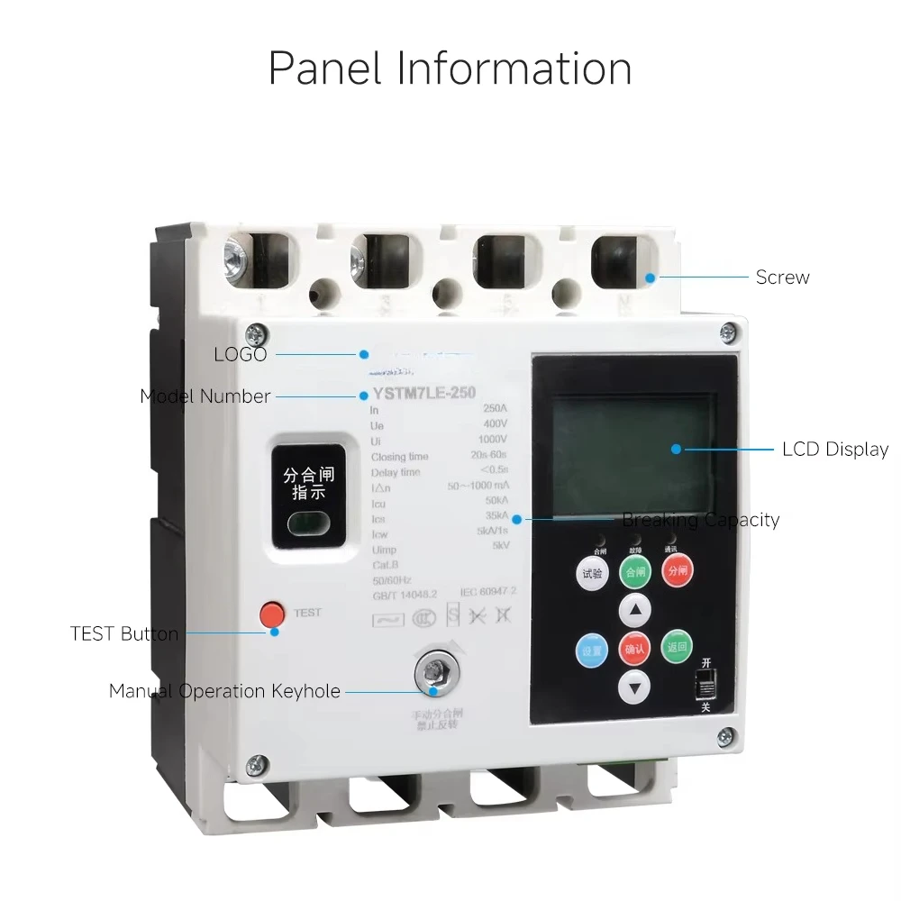 250 4P 250A 50kA/35kA Electronic MCCB with Residual Current Protection CE Certified
250 4P 250A 50kA/35kA Electronic MCCB with Residual Current Protection CE Certified