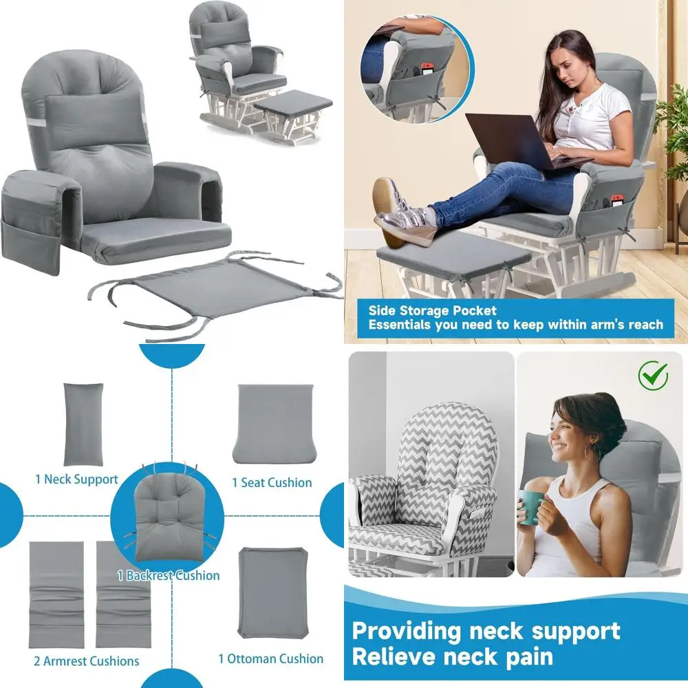 Gray Velvet Glider Rocker Chair Cushion Set with Storage Pockets, Foam & Microfiber, Non-Slip, Washable
Gray Velvet Glider Rocker Chair Cushion Set with Storage Pockets, Foam & Microfiber, Non-Slip, Washable