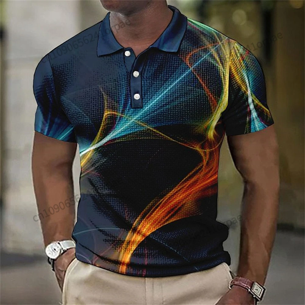 Summer Men's Polo Shirt 3D Color Line Print Button Lapel Polo T-shirt Business Office Casual Breathable Men's Casual Polo Shirt
Summer Men's Polo Shirt 3D Color Line Print Button Lapel Polo T-shirt Business Office Casual Breathable Men's Casual Polo Shirt