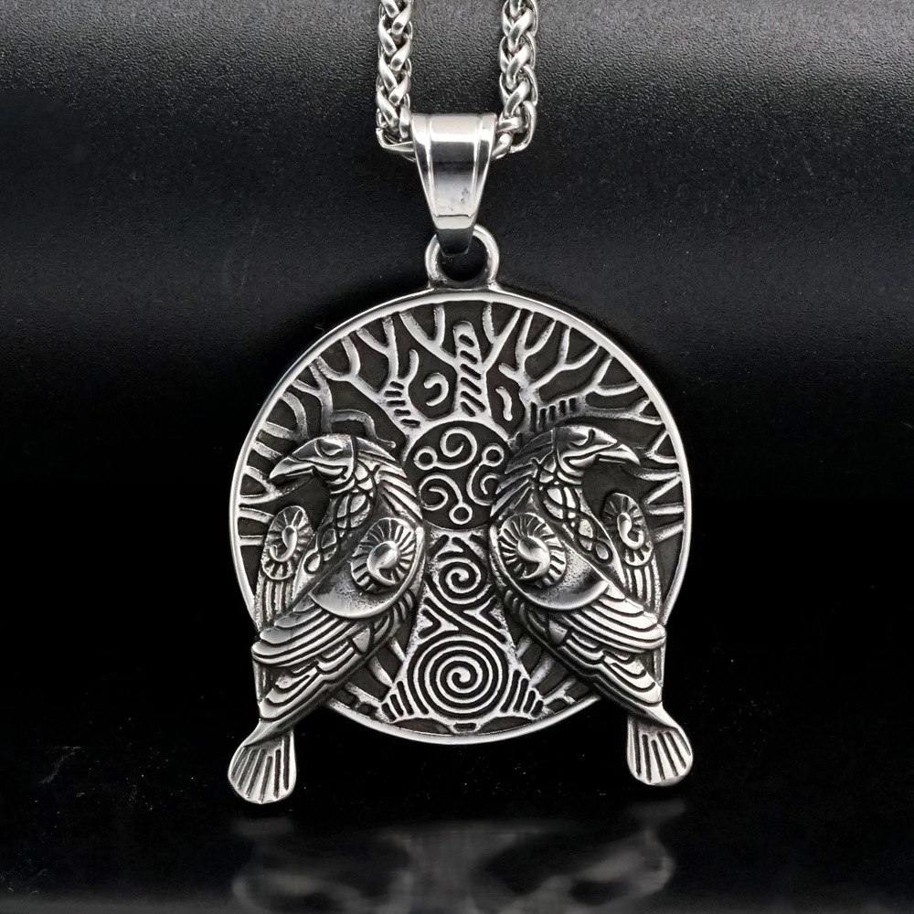 Norse Odin Huginn And Muninn Raven Pendant Necklace Stainless Steel Vintage Viking Tree of Life Necklace Men Amulet Jewelry
Norse Odin Huginn And Muninn Raven Pendant Necklace Stainless Steel Vintage Viking Tree of Life Necklace Men Amulet Jewelry