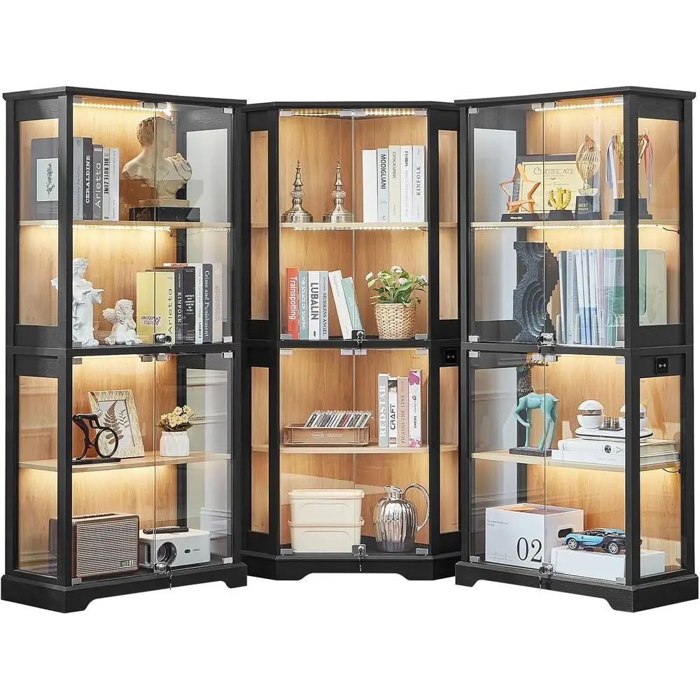 3-Piece Display Cabinet Set with Glass Doors and LED Motion-Sensor Light, Black
3-Piece Display Cabinet Set with Glass Doors and LED Motion-Sensor Light, Black