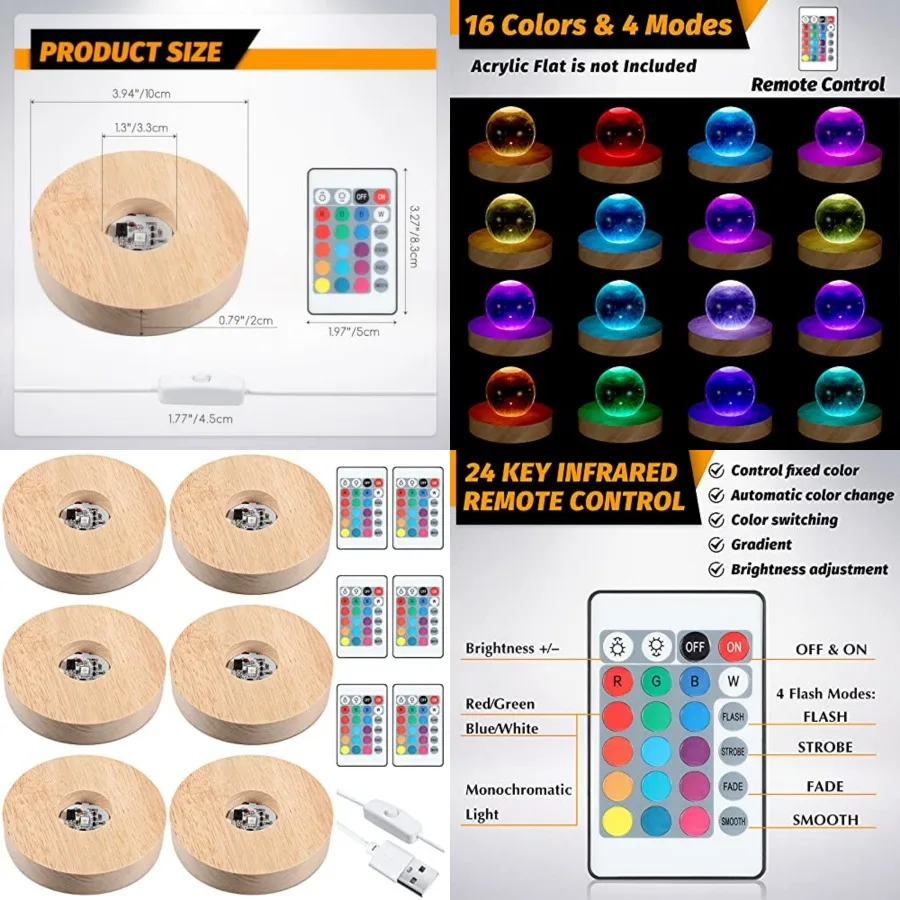 3.9 Inch Wooden Light Stand Base Colorful LED Lights Display Base with Remote Control for Selenite Tower 3D Laser Crystal Glass
3.9 Inch Wooden Light Stand Base Colorful LED Lights Display Base with Remote Control for Selenite Tower 3D Laser Crystal Glass