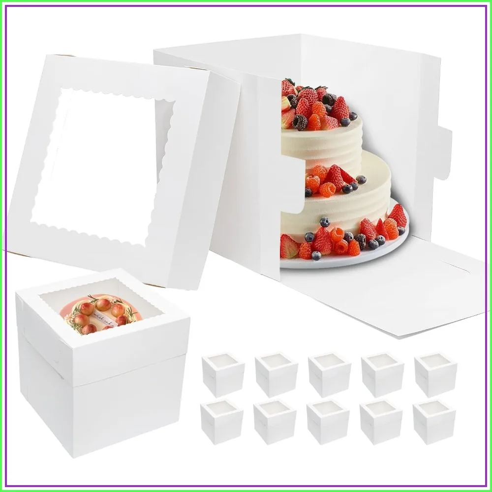 10pcs 12x12x12 Tall Cake Boxes with Window, Disposable Bakery Containers with Lids, White Large Cardboard Bakery Take Out Carrier for Wedding Birthday Party
10pcs 12x12x12 Tall Cake Boxes with Window, Disposable Bakery Containers with Lids, White Large Cardboard Bakery Take Out Carrier for Wedding Birthday Party