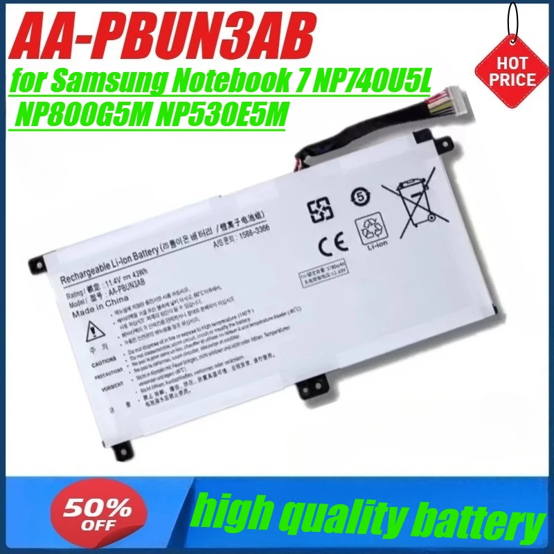 11.4V 43WH 3950mAh New AA-PBUN3QB AA-PBUN3AB Battery for Samsung Notebook 7 NP740U5L NP800G5M NP530E5M
11.4V 43WH 3950mAh New AA-PBUN3QB AA-PBUN3AB Battery for Samsung Notebook 7 NP740U5L NP800G5M NP530E5M
