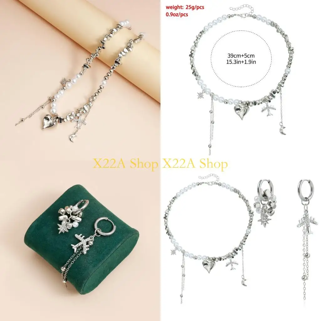Unique Modern Geometric Jewelry Collection Plane Moon Star Pendant Set Alloy Texture Necklace and Earrings for Daiy Party
Unique Modern Geometric Jewelry Collection Plane Moon Star Pendant Set Alloy Texture Necklace and Earrings for Daiy Party