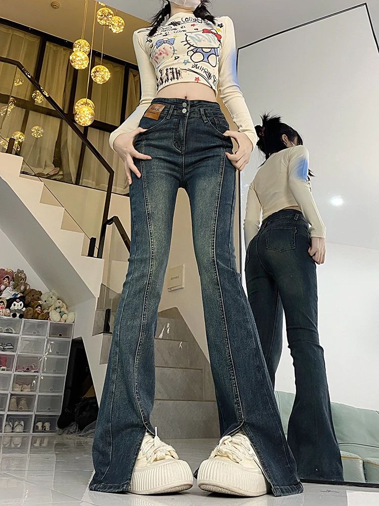 Американские джинсы-клеш с высокой талией для женщин, весна-осень, с разрезом, микро-клеш, облегающие, из денима...
Американские джинсы-клеш с высокой талией для женщин, весна-осень, с разрезом, микро-клеш, облегающие, из денима...