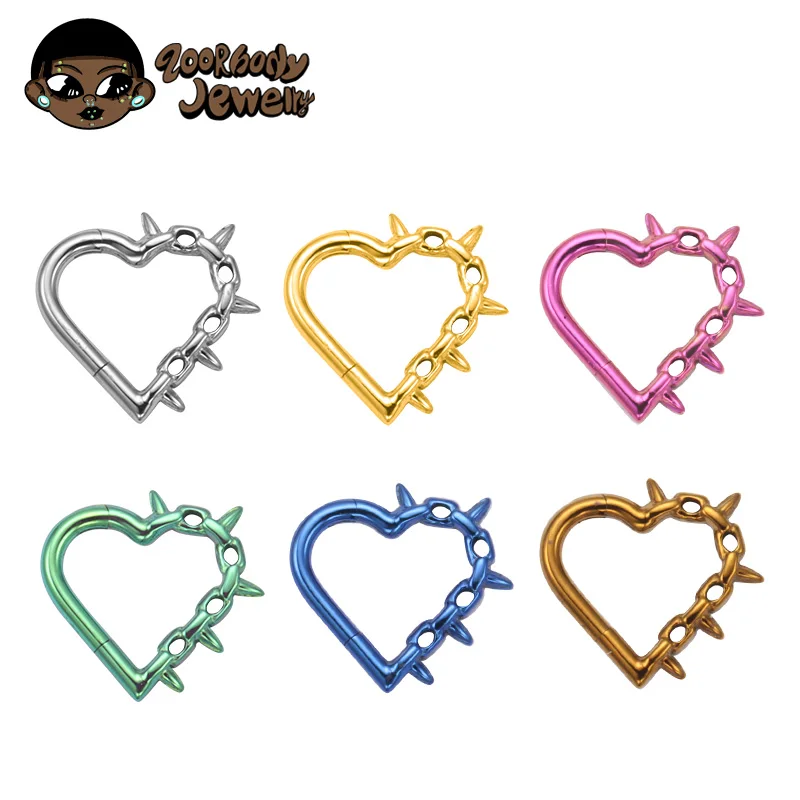 ASTM F136 Titanium Spikes Heart Hinged Segment Clicker Piercing Nose Ring Punk Rock Helix Lobe Earrings New Anodizing Perforate
ASTM F136 Titanium Spikes Heart Hinged Segment Clicker Piercing Nose Ring Punk Rock Helix Lobe Earrings New Anodizing Perforate