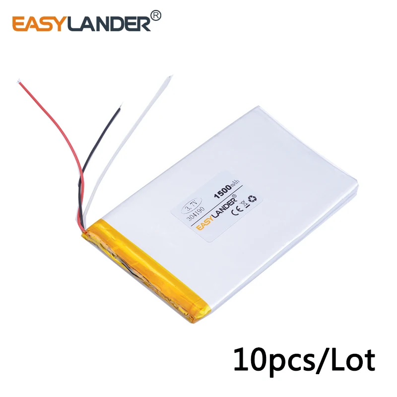 10pcs /Lot 3.7v lithium Li ion polymer rechargeable battery 3-wire 304190 1500mAh for china Chinese clone s6 phone A5
10pcs /Lot 3.7v lithium Li ion polymer rechargeable battery 3-wire 304190 1500mAh for china Chinese clone s6 phone A5