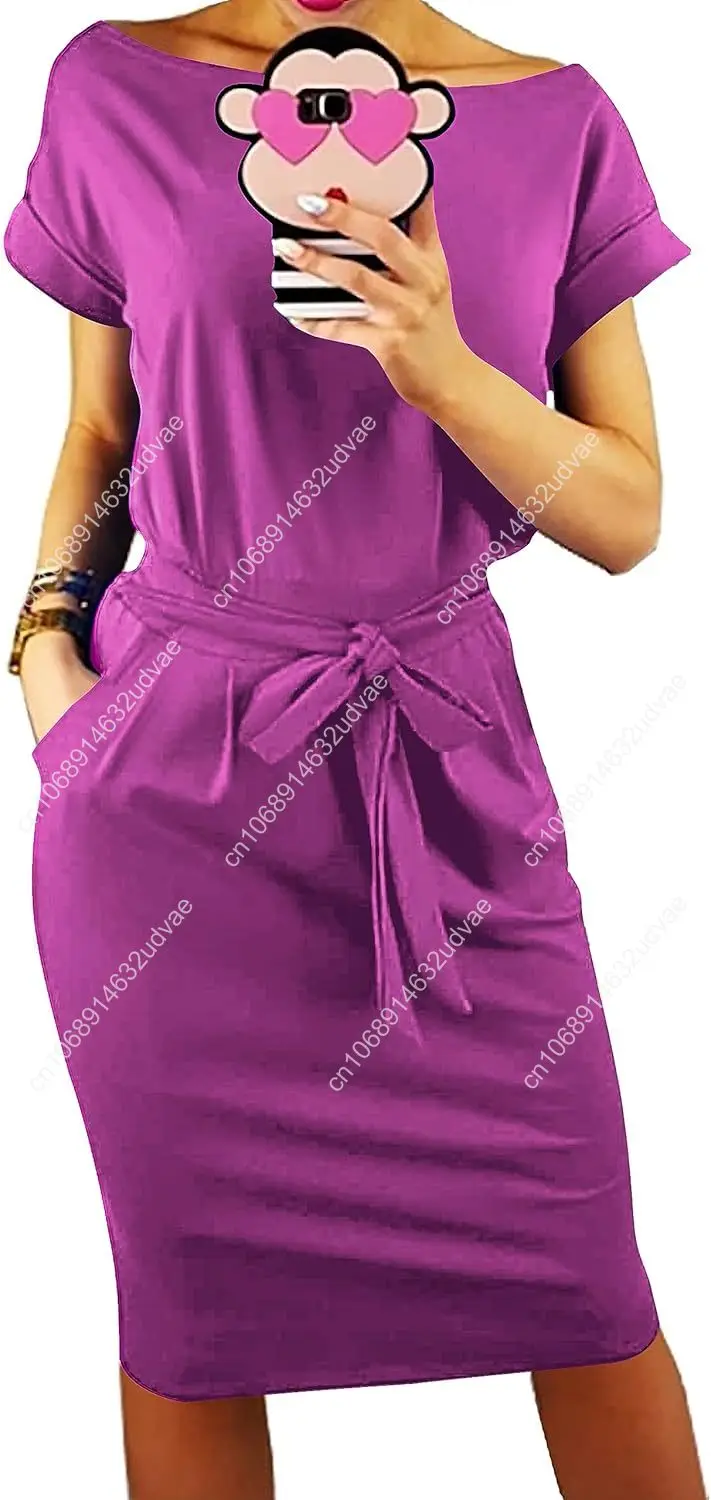 Women's Summer Short Sleeve Crewneck Striped Dress Basic Solid Tie Waist Office T Shirt Dresses Pockets
Women's Summer Short Sleeve Crewneck Striped Dress Basic Solid Tie Waist Office T Shirt Dresses Pockets