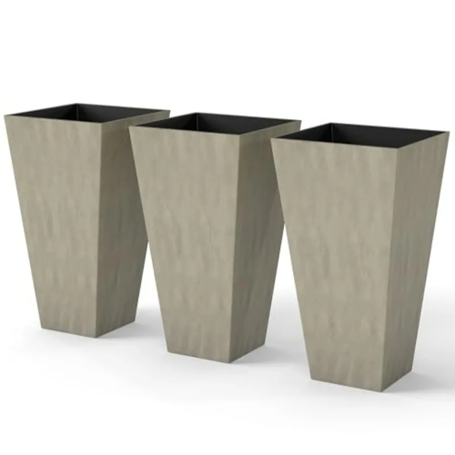 Outdoor tall planters set of 3, 28 in tapered grey polypropylene pots with drainage holes for porch and indoor use
Outdoor tall planters set of 3, 28 in tapered grey polypropylene pots with drainage holes for porch and indoor use
